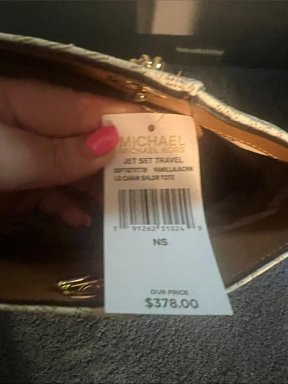 Michael Kors Cream and Tan MK Logo Chain-Handle Tote